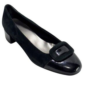 DAVID TATE Shoes Black Suede/Patent Leather Low Heel Pumps Women’s Size 6W